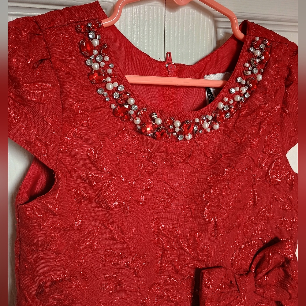 Red Kid's Dress With Beading And Shimmer